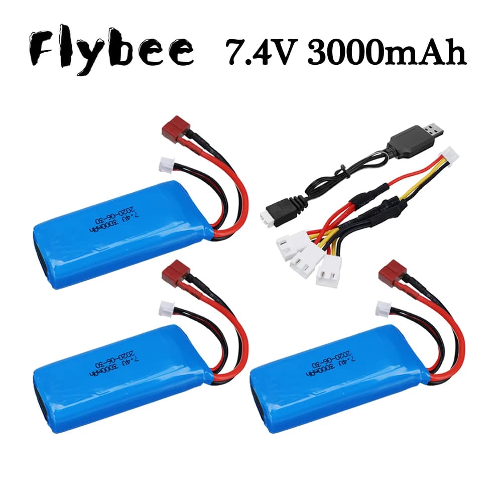 Batteria Lipo da 7,4 V 3000 mAh/caricatore USB 2S T per Wltoys 144001 124019 124018 124017 12428 12423 Parti di giocattoli per veicoli per auto RC