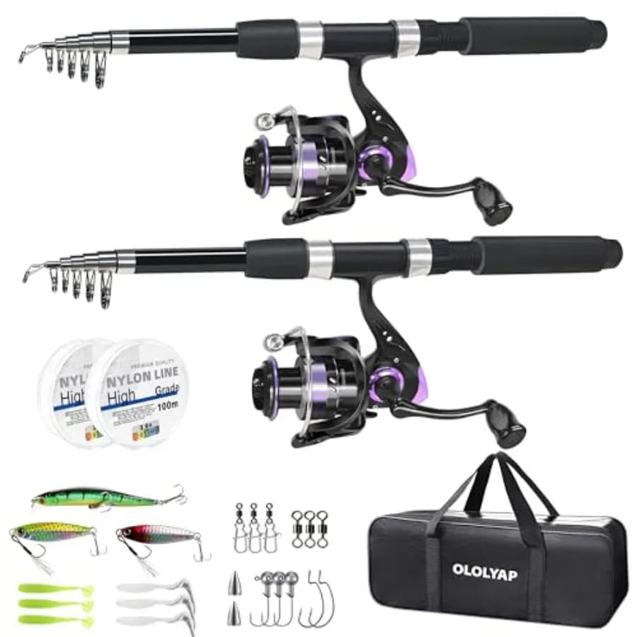Set da Pesca 2 Pezzi: Canna Telescopica e Mulinello in Alluminio con Borsa da Trasporto, per Pesca in Mare, Acqua Salata e Dolce