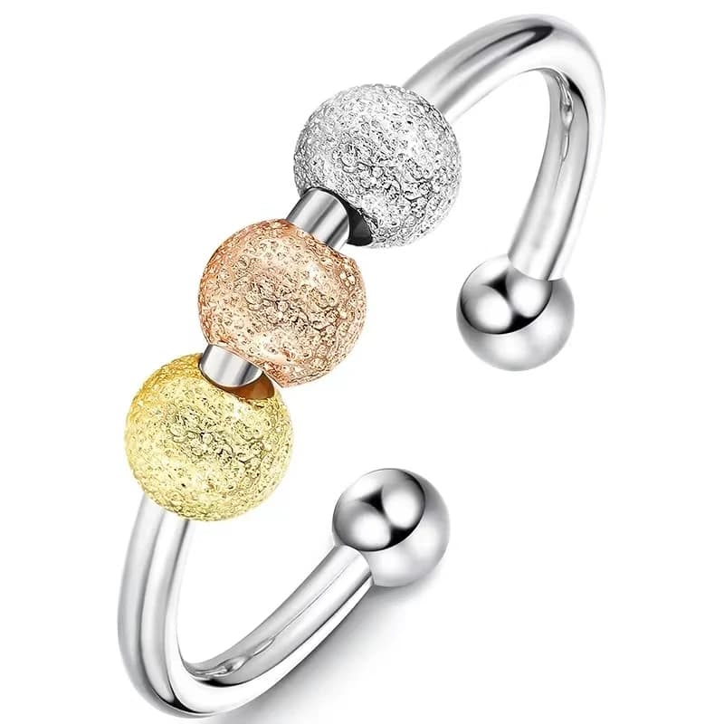 Anello per ansia antistress regolabile in acciaio inossidabile con perline smerigliate Anello Fidget Spinner per alleviare lo stress e alleviare l'ansia
