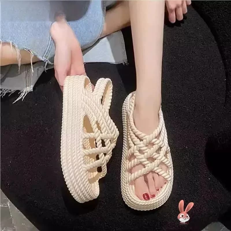 Women's Flat Bottom Sandals Summer Anti-Slip Thick Heel Soft Sole Fashionable Fairy Trendy Versatile Platform Slippers