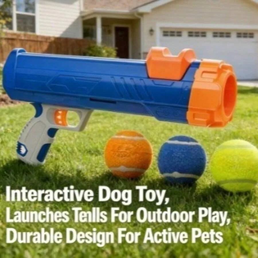 【Nuovo stile】 Giocattolo lanciapalline per cani da 12 pollici con 3 palline da tennis - Giocattolo interattivo resistente per il gioco e il divertimento