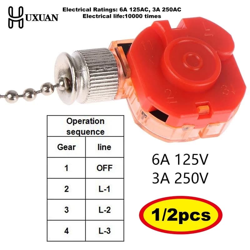 One Or 2pcs Ceiling Fan Switch 3 Speed 4 Wire Pull Wire Switch With Rope For DIY Accessories