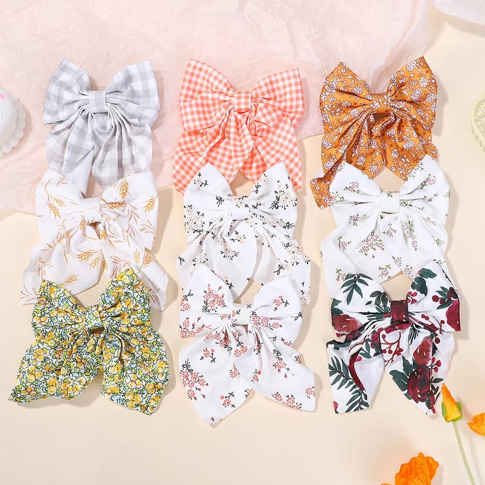 10Pcs Random Bows Hairgripes for Women Printed Cheer Up Bowknot Ribbon Hairclips Girls Ponytail Hair Claw Clips