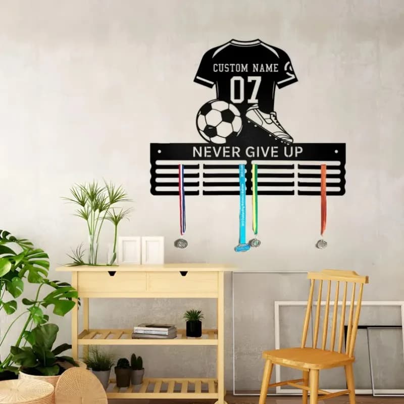 Espositore Personalizzato per Targhette con Nome, Espositore per Medaglie da Calcio, Gancio per Medaglie, Porta Medaglie, Espositore per Medaglie e Nastri, Calcio