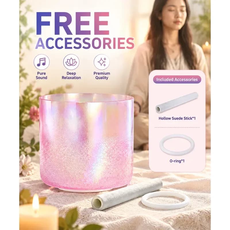 STAR LINKUP 6 Inch Pink Snow Flower Clear Quartz Crystal Singing Bowl,432Hz/440Hz Sound Healing Yoga Meditation With Mallet