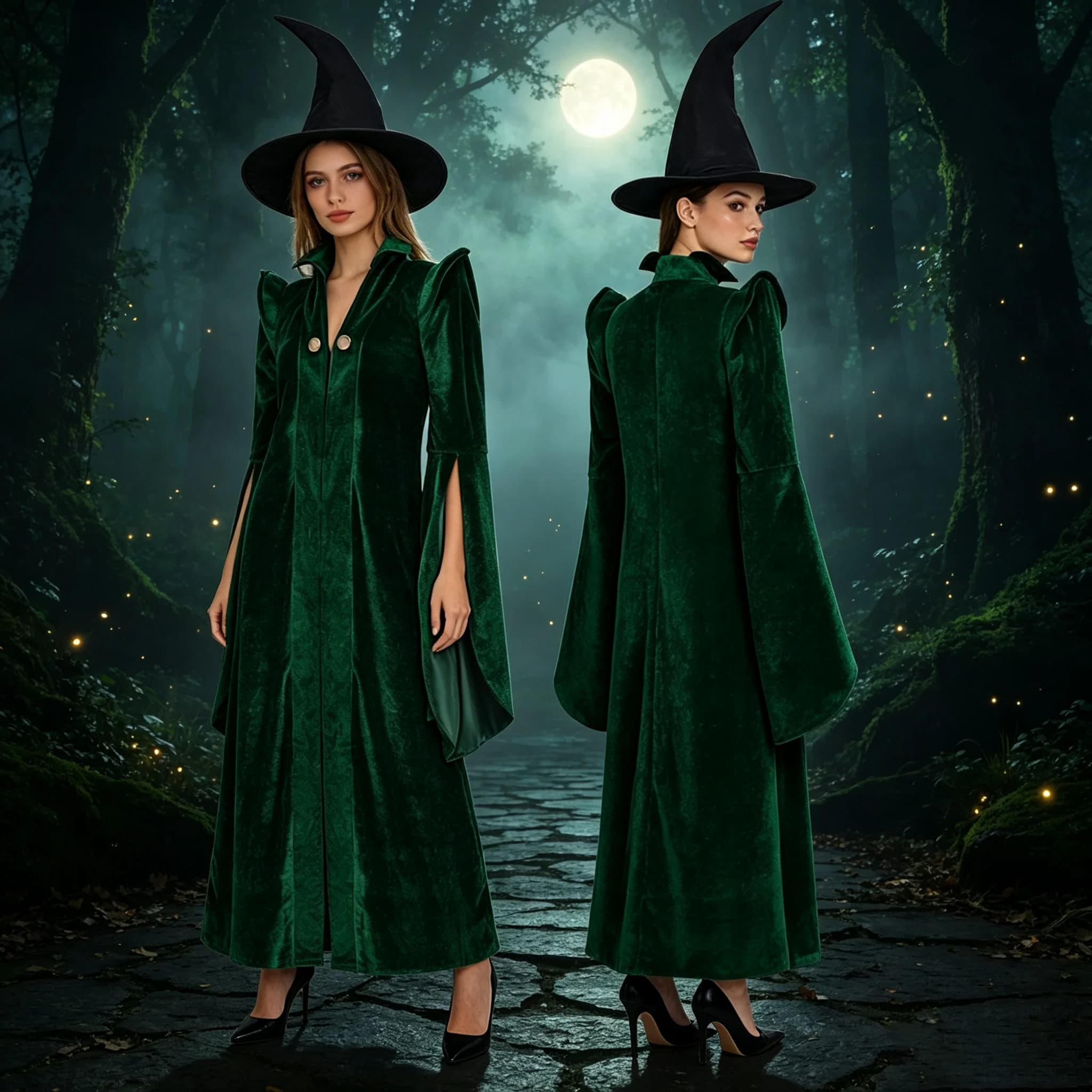 Professor McGonagall Cosplay Costume Green Velvet Robe Witch Hat Adult Women Halloween Wizard Outfit Magic School Party Suit