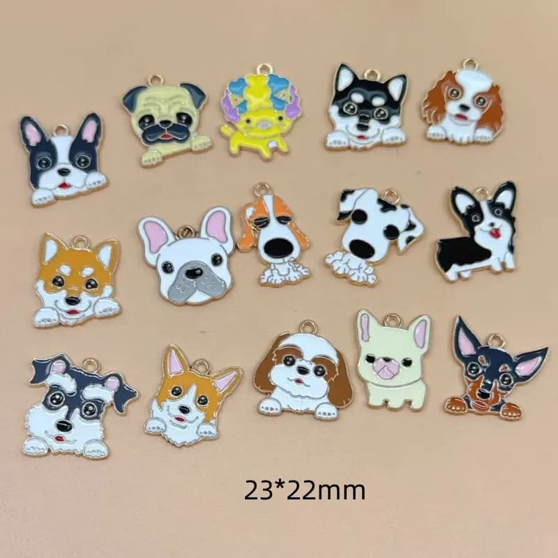 10/15 Pezzi Ciondoli Smaltati a Forma di Cane Cartone Animato, Pendenti in Lega a Forma di Animale per Creazione Gioielli Fai da Te, Bracciali, Collane, Orecchini