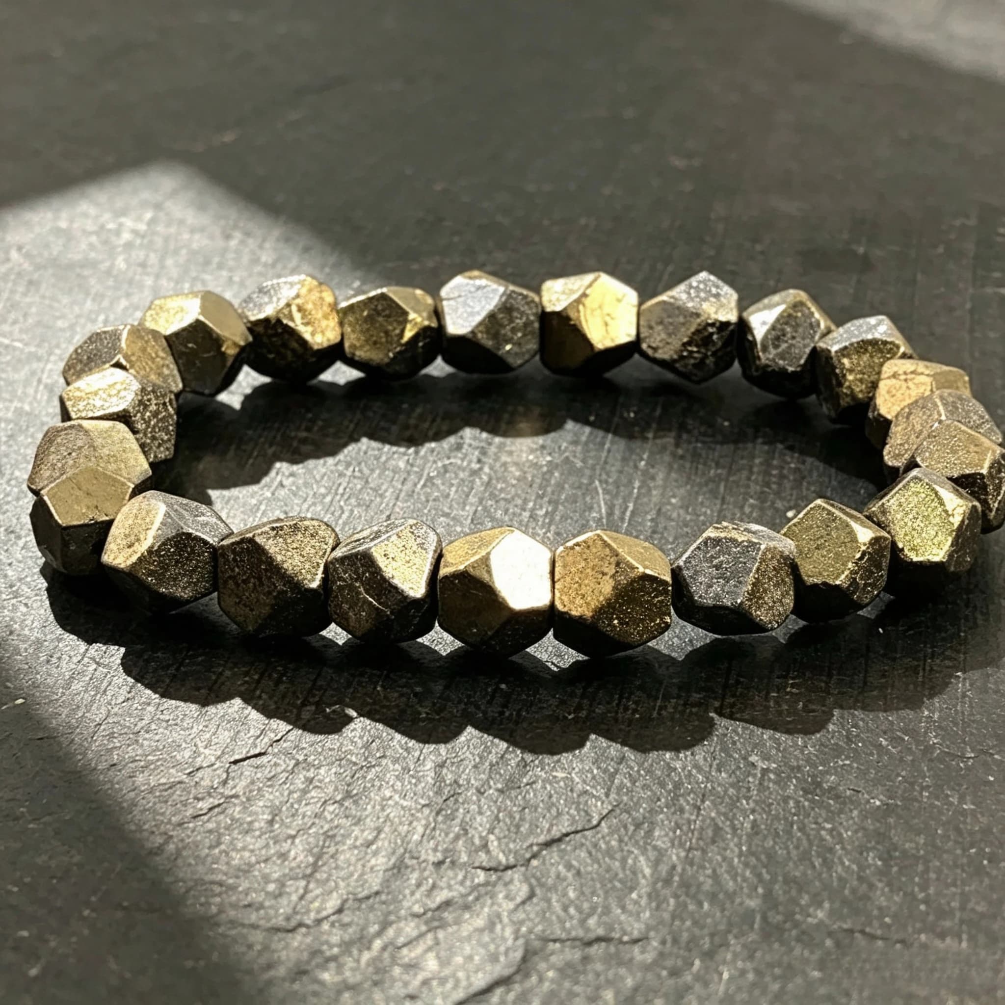 Natural Pyrite Faceted Beaded Bracelet Irregular Polished Crystal Bracelet Men Vintage Jewelry