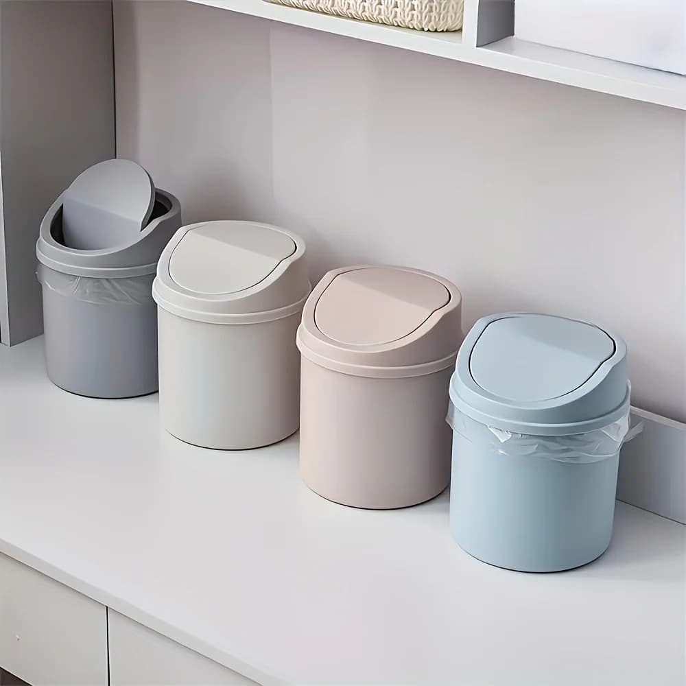 Mini pattumiera da tavolo con coperchio Pattumiera piccola in plastica per soggiorno domestico