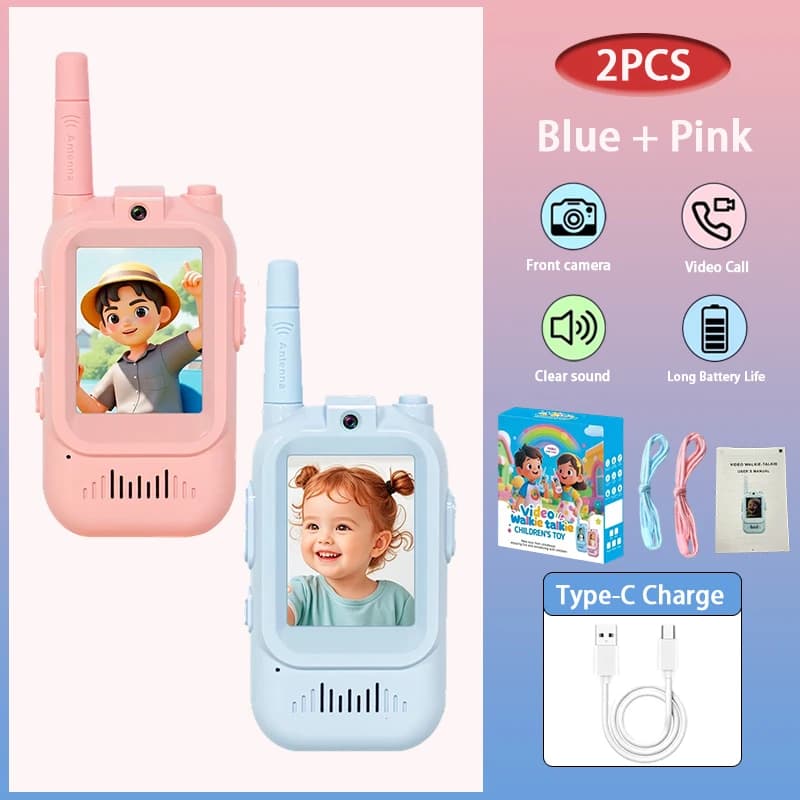 2 pezzi Set Bambini Walkie Talkie Chiamate gratuite Video Chat Bambini Giocattoli elettronici Walkie Talkie bidirezionale Compleanno Regali di Natale bambini
