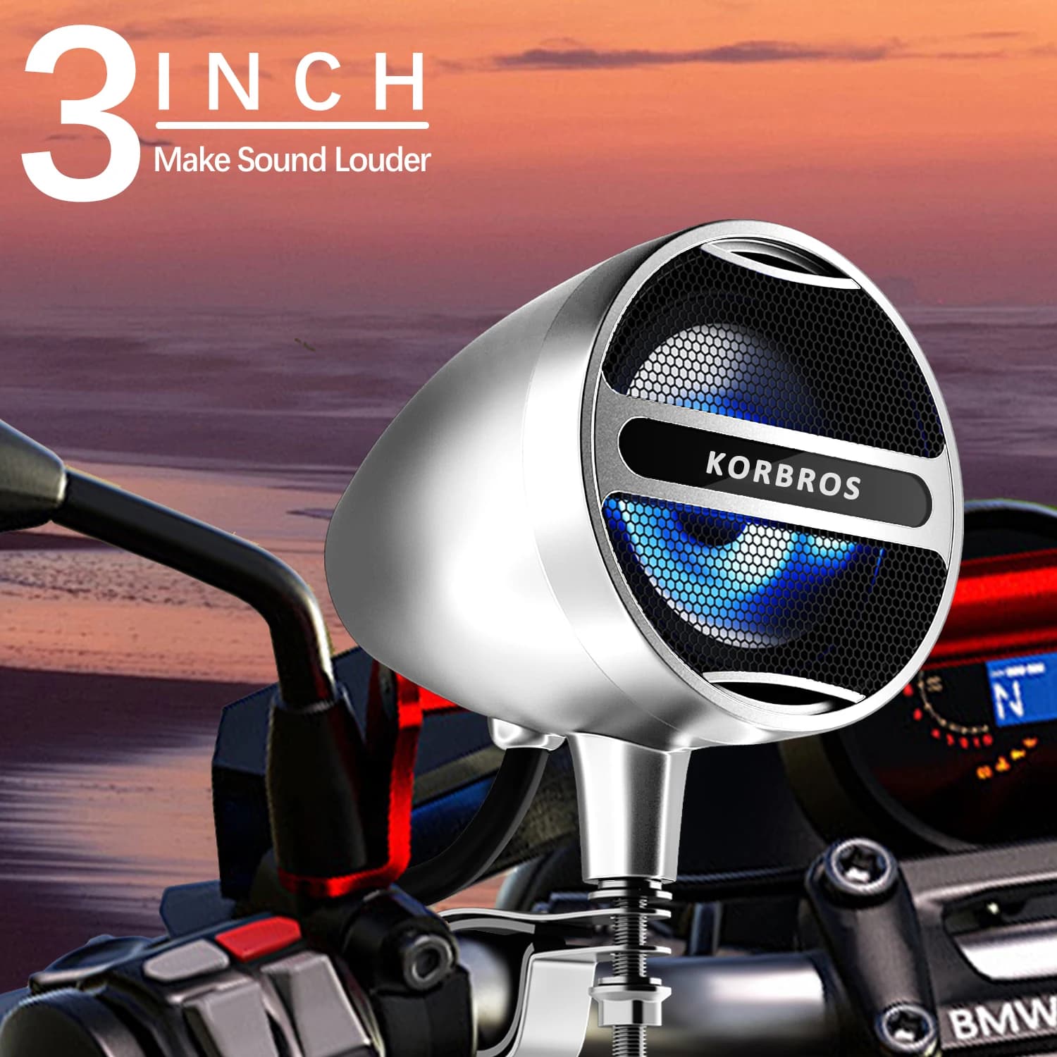 Motorcycle Bluetooth Metal Speaker Waterproof Suitable for Vehicles/Radio/USB/FM Radio with Led Atmosphere Light