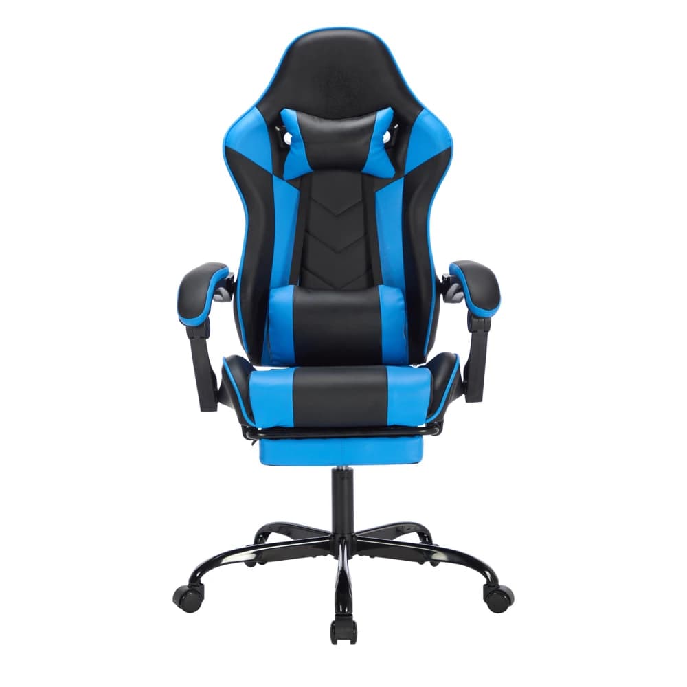 Ergonomic computer and electronic gaming chair with foot pedals, headrests, and lumbar support, black