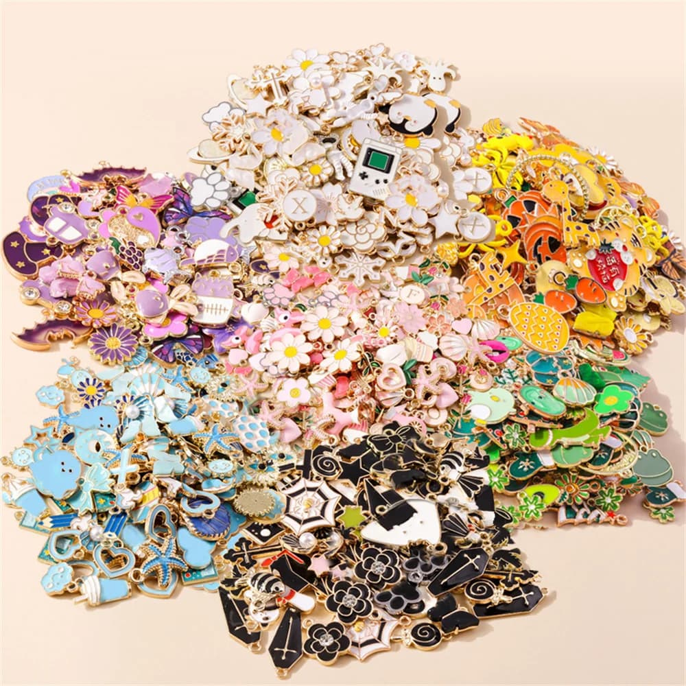 Leslie 30pcs Mix Colorful Enamel Animal Pendants Flower Hearts Charms for Earrings Necklace DIY Bracelet Handmade Jewelry Making