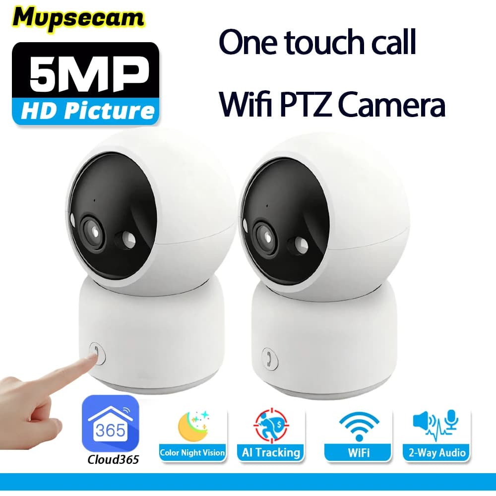 Telecamera IP WiFi Smart Home 5MP, Baby Monitor con Visione Notturna a Colori, Chiamata One-Touch, Telecamera di Sicurezza Domestica
