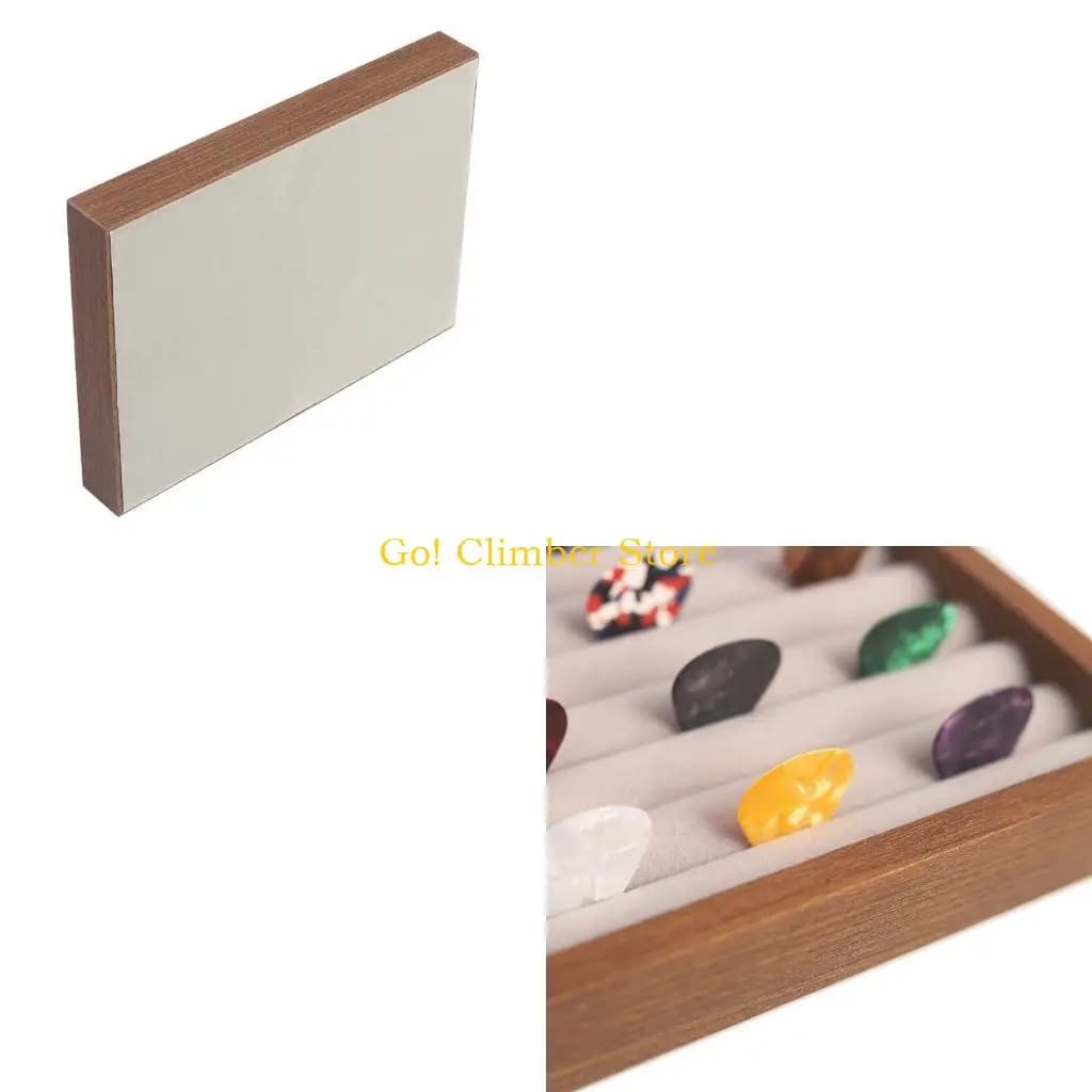 Q84C Guitar Pick Tray for Practice Areas, Walnut-Tone Display Holder with Padded Separated Compartments and 15 Included Guitar