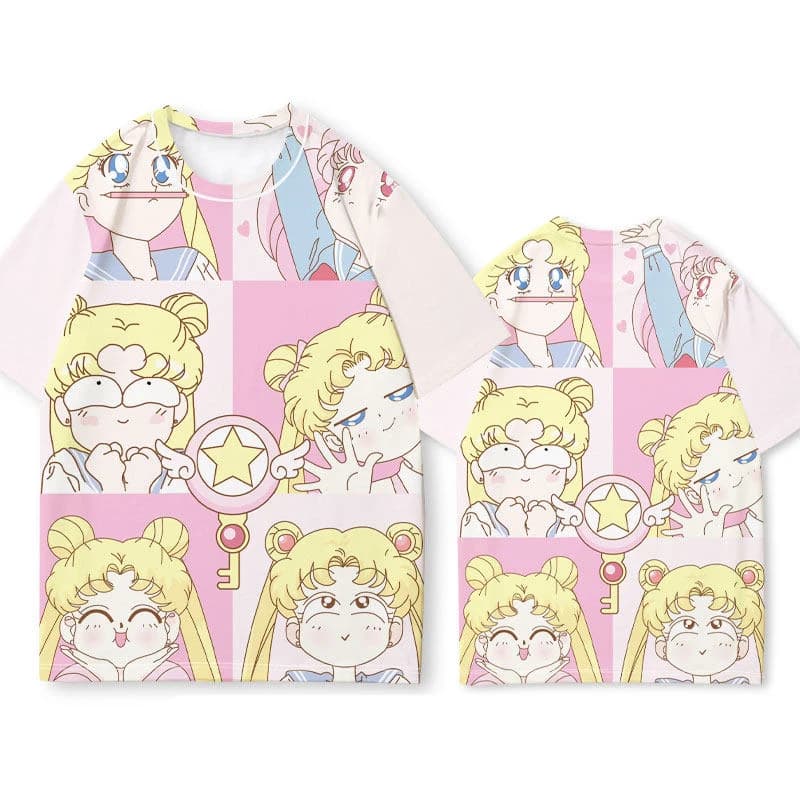 Summer 2026 Sailor Moon Rabbit "meme Collage" 3D Printed Breathable Quick Drying T-shirt for Men and Women Parent Tops