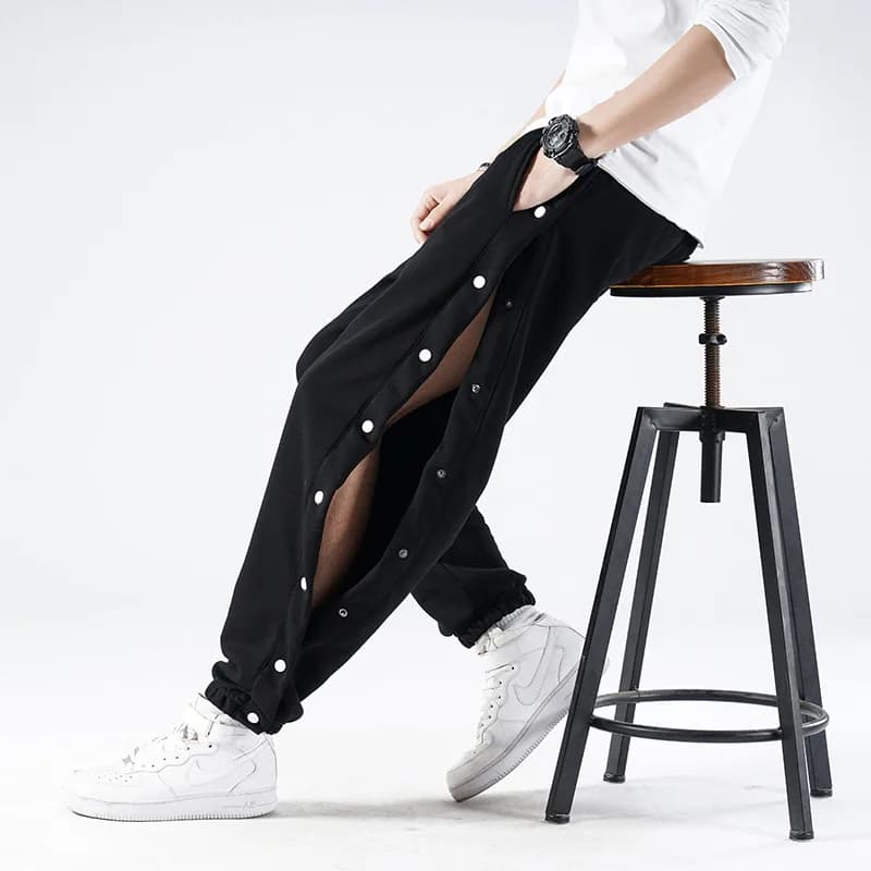 Nuovi pantaloni sportivi da allenamento da basket da uomo pantaloni con bottoni aperti larghi Plus Size pantaloni con bottoni aperti laterali da uomo