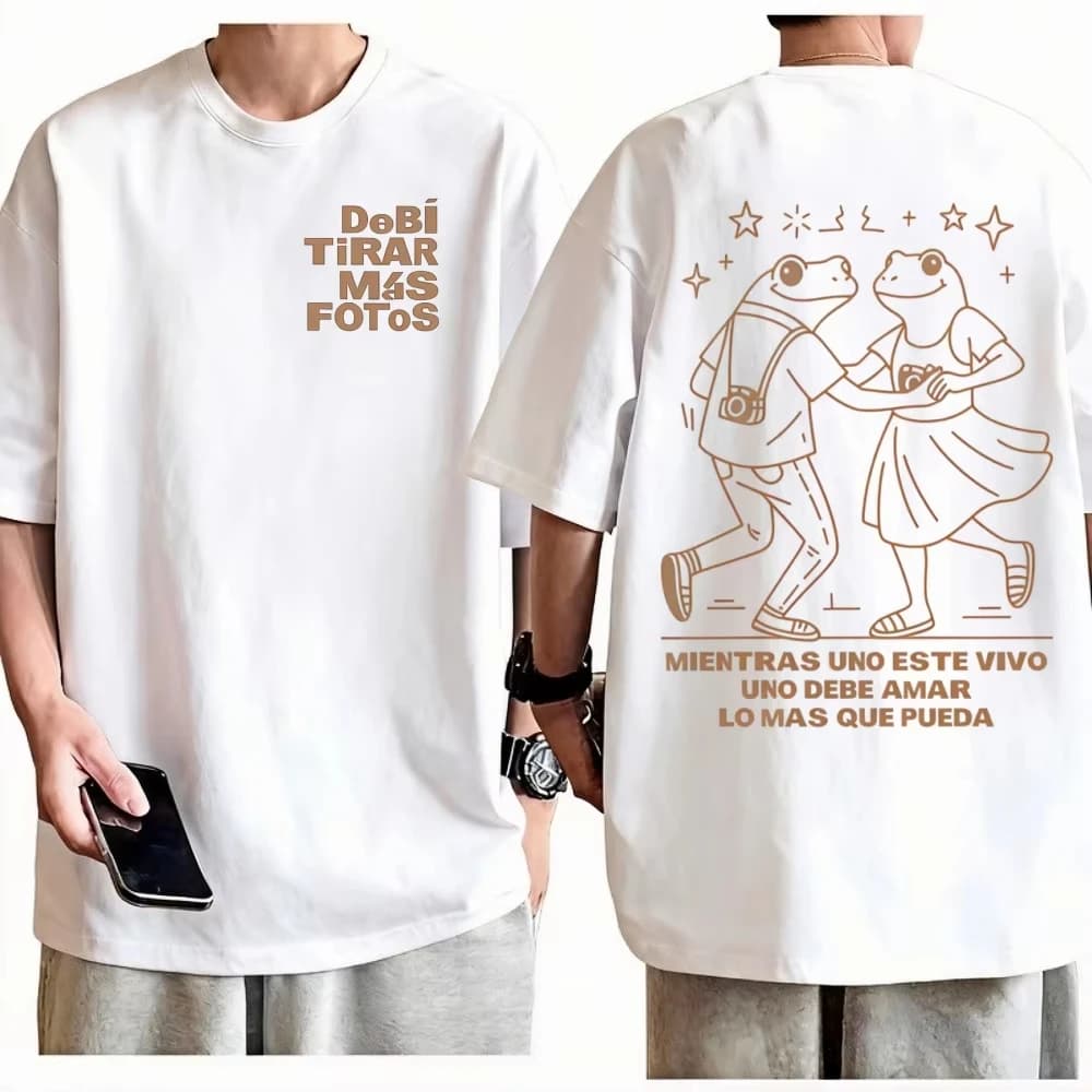 2026 Bad Bunny Debi Tirar Mas Fotos DTMF Merch T-Shirt da Uomo in Cotone, Stile Casual e Streetwear, con Stampa 'Relaxing'