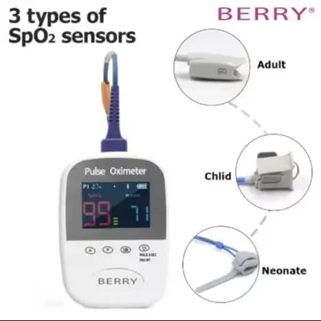 BERRY Portable Cleaner with Bluetooth App and 3 Newborns, Children and Adults probes, Monitor SpO2 PR PI for Travel and Home Use