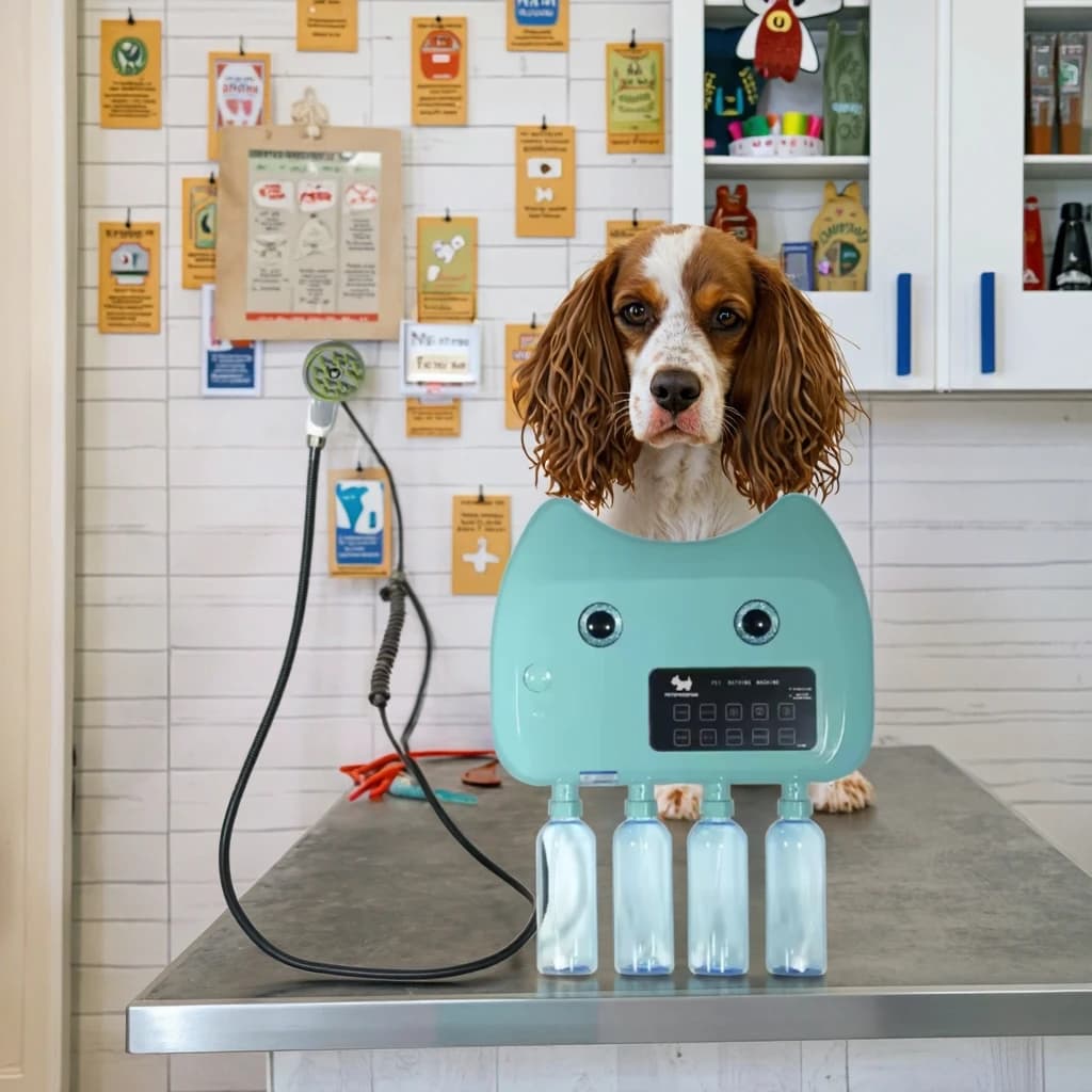 Macchina automatica per bolle SPA per bagno per cani e gatti 4 bottiglie Prodotti per la pulizia per toelettatura di animali domestici Miscelazione automatica di shampoo in gomma per bagno