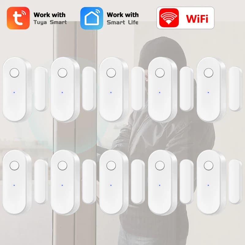 Tuya Smart WiFi Sensore porta Chiudi porta aperta Rilevatore finestra Allarme di sicurezza domestica Supporto Alexa Google Voice APP Controllo remoto