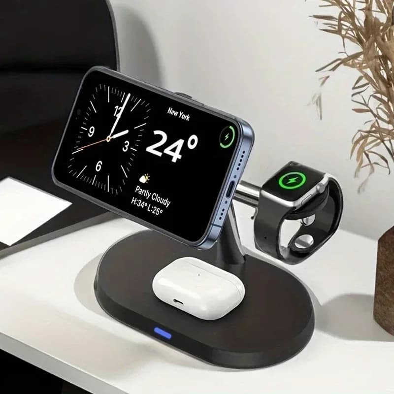 3 In 1 Magnetic Fast Wireless Charger Station For iPhone 17 16 15 14 Pro Max Apple Watch 9 8 Airprods Pro Macsafe Charging Stand
