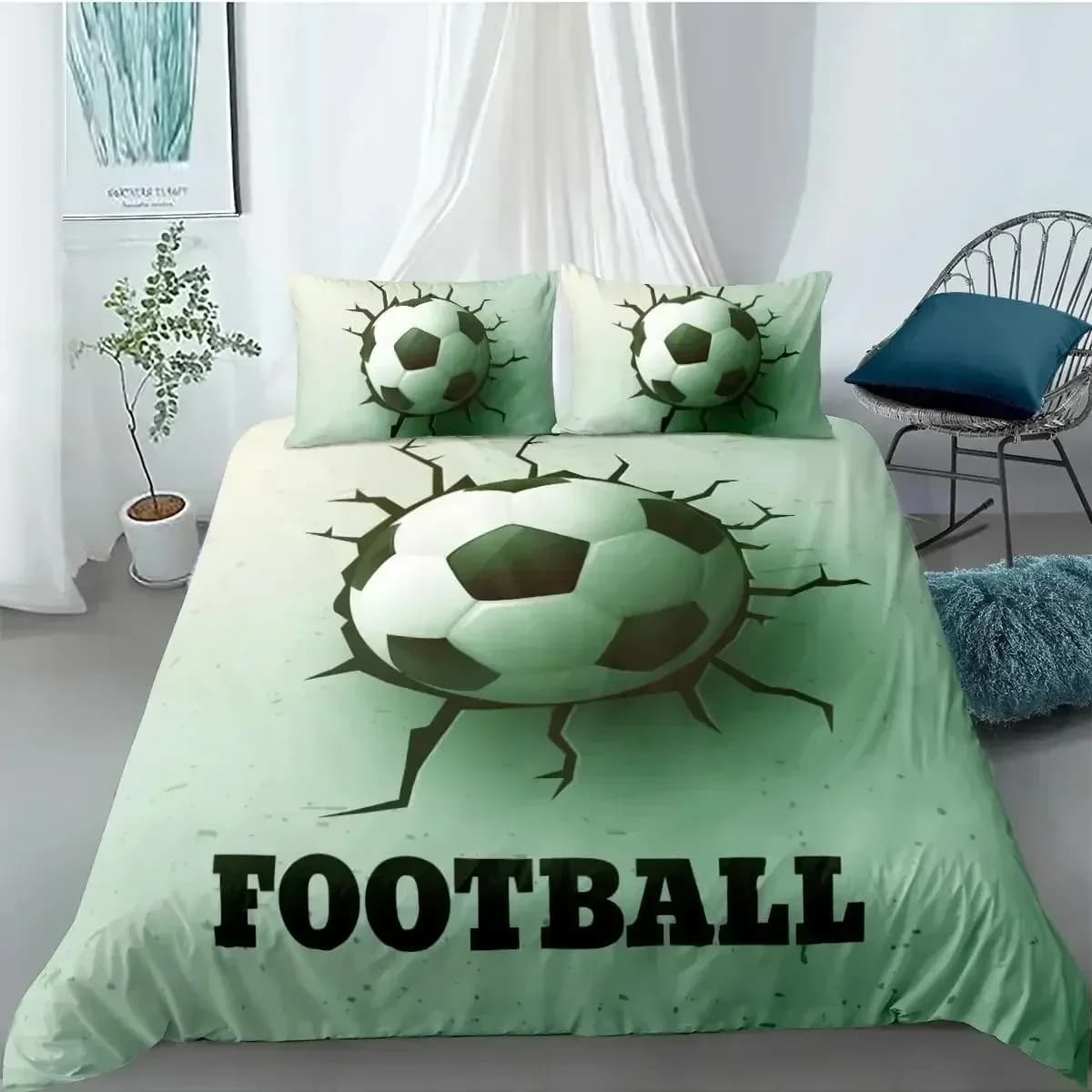 Set Copripiumino Calcio e Muro Antico Danneggiato, Set Biancheria da Letto per Ragazzi, Copripiumino in Poliestere Queen Size