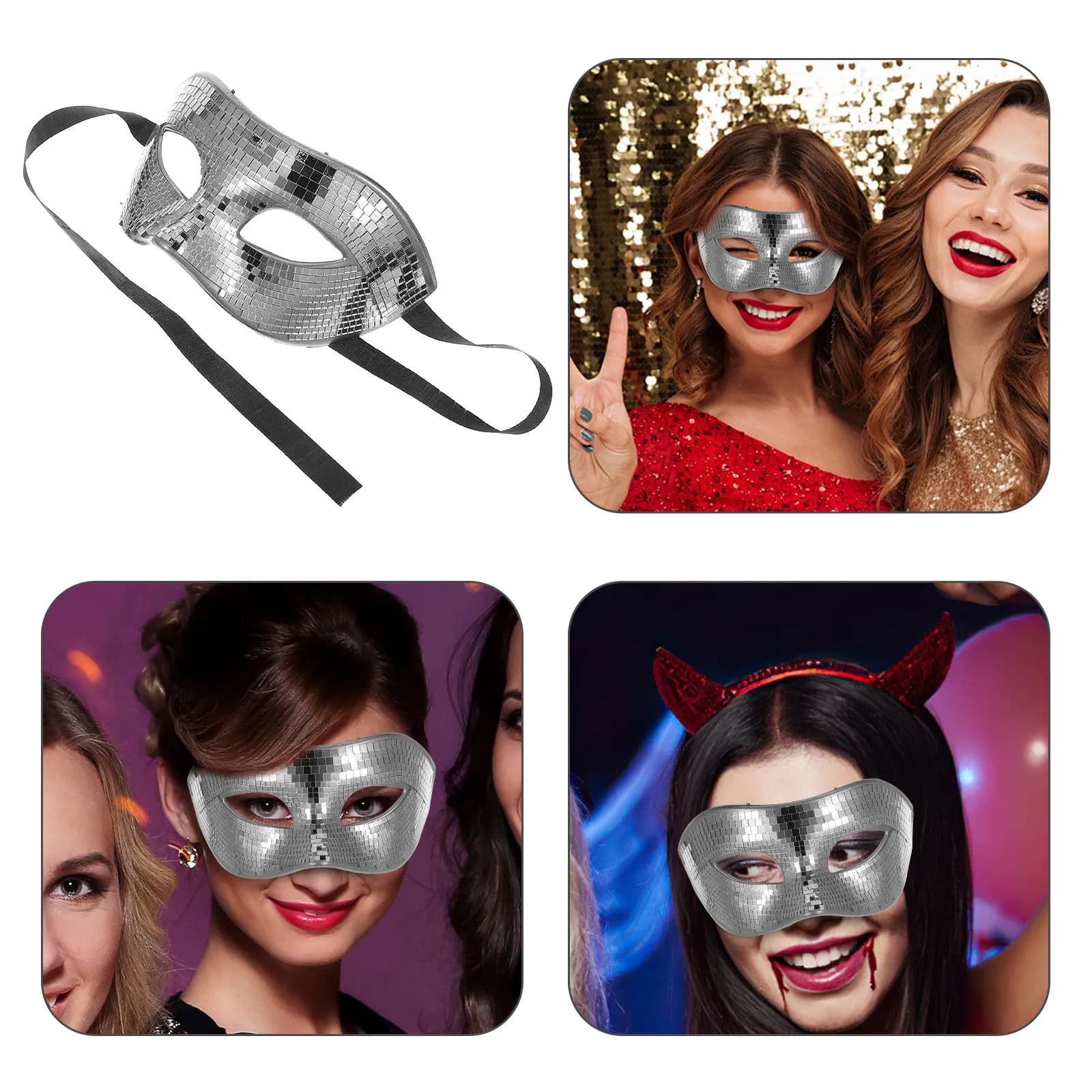 Shining Disco Masquerade Mask Mirror Reflective Face Cover for Masquerade Ball Party Halloween Costume Adults Kids Festive