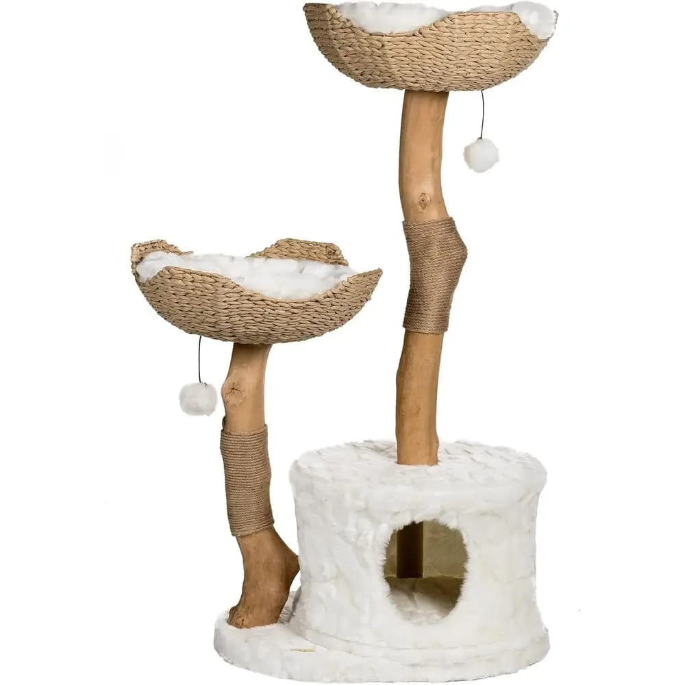 Elegante Torre per Gatti in Legno con Rami Veri, Lussuoso Condominio per Gatti, Tiragraffi e Regali per Appassionati di Gatti di Mau Liestyle