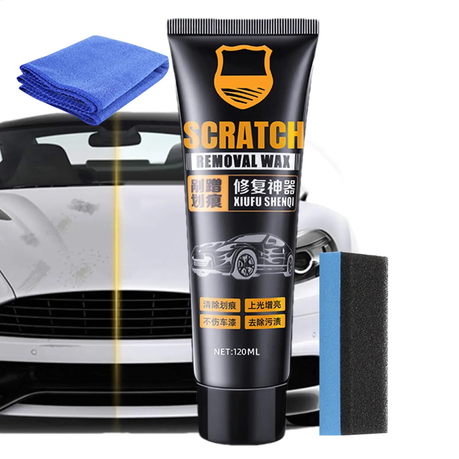 Cera multiuso per la rimozione di graffi sulla vernice dell'auto con spugna, 128ml, per la riparazione profonda dei graffi sulla vernice dell'auto
