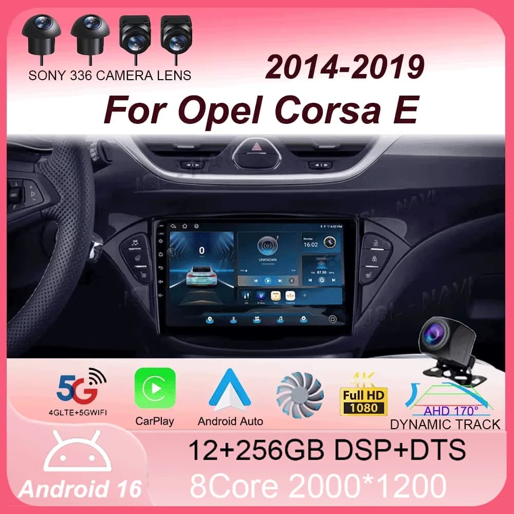 Autoradio Android 16 2 Din with Carplay for Opel Corsa E 2014-2019, GPS Navigation, Stereo Auto, Monitor, BT, WIFI