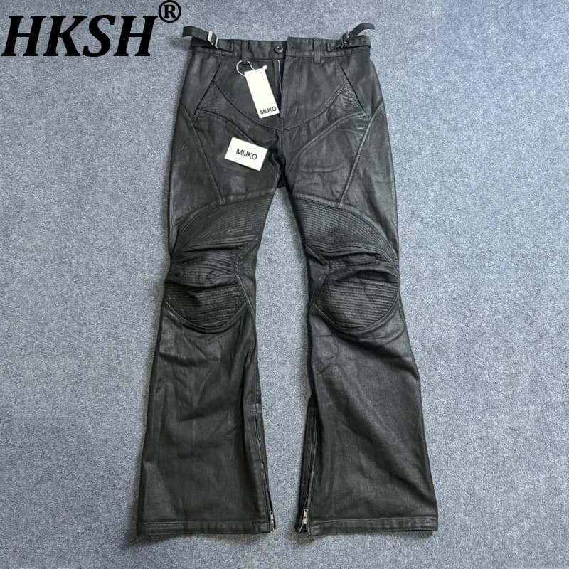 HKSH Spring Autumn New Men Tide Dark American Vibe Ins Heavy Coated Waxed Patchwork Pleated Silhouette Micro-Flare Jeans HK26561
