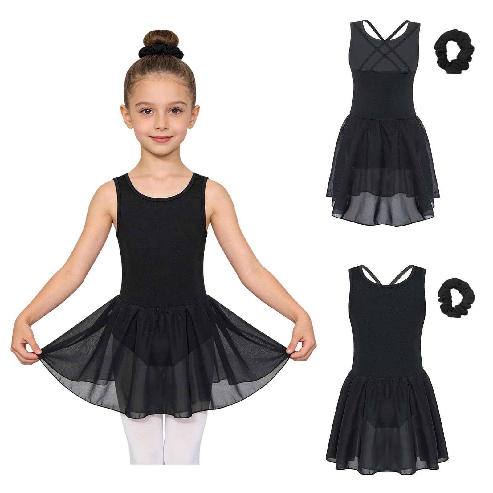 Vestito da Balletto per Bambine, Costume per Danza e Ginnastica, Senza Maniche, per Spettacoli, Gare di Pattinaggio sul Ghiaccio ed Esibizioni