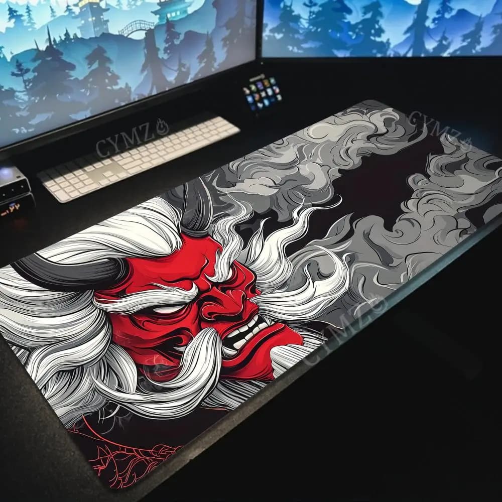 Tappetino per mouse Demon Red-Faced White-Haired Red-Faced, tappetino da scrivania con bordo cucito, tappetino antiscivolo, accessori per PC, tappetini da gioco, tappeto da ufficio