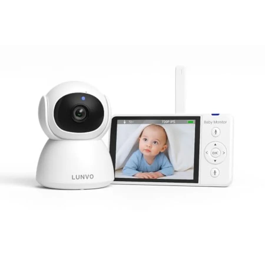 Baby Monitor 5 con Display IPS 720p, Senza Wi-Fi, Sicurezza Anti-Hack, Lunga Portata, Batteria da 5000mAh, Visione Notturna, Rilevamento VOX e Pianto, Due Funzioni