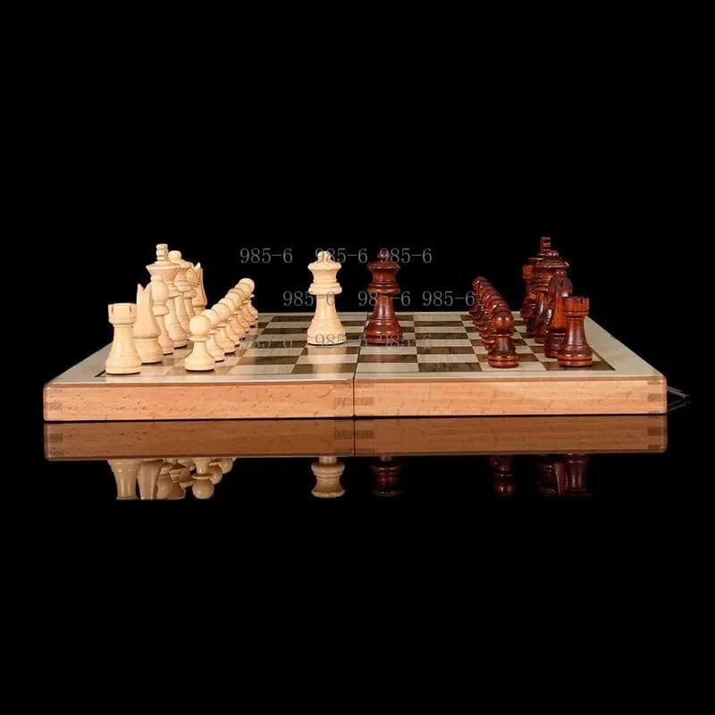 2 in 1 Non-Magnetic Wooden Board Game Set, Chess & Checkers with Extra Two Queens, Factory Direct Export Toy