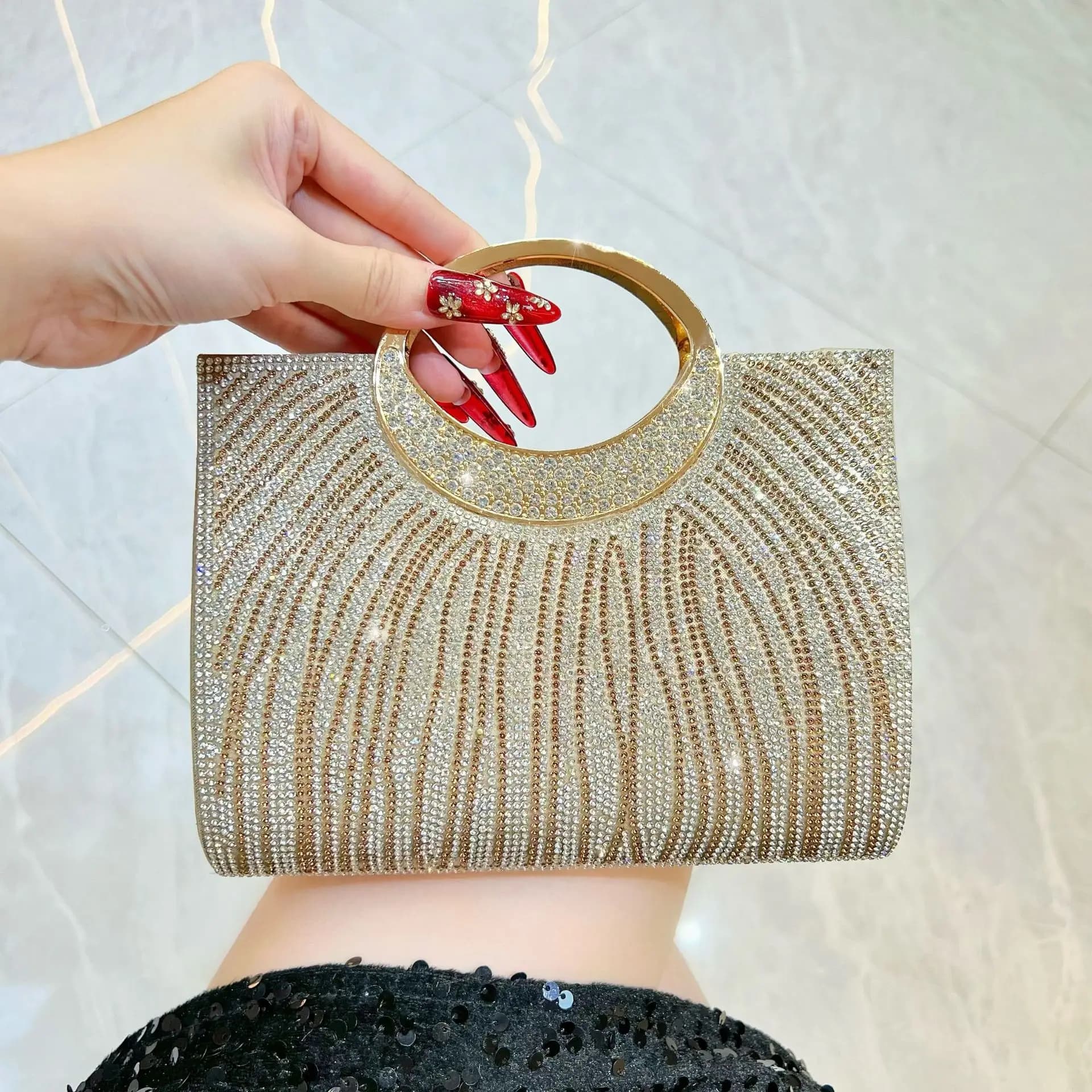 Borsa da Sera Elegante, Borsa a Mano con Strass Scintillanti, Borsa per Damigelle, Borsa da Festa, Borsa per Abiti Formali, Borsa a Tracolla