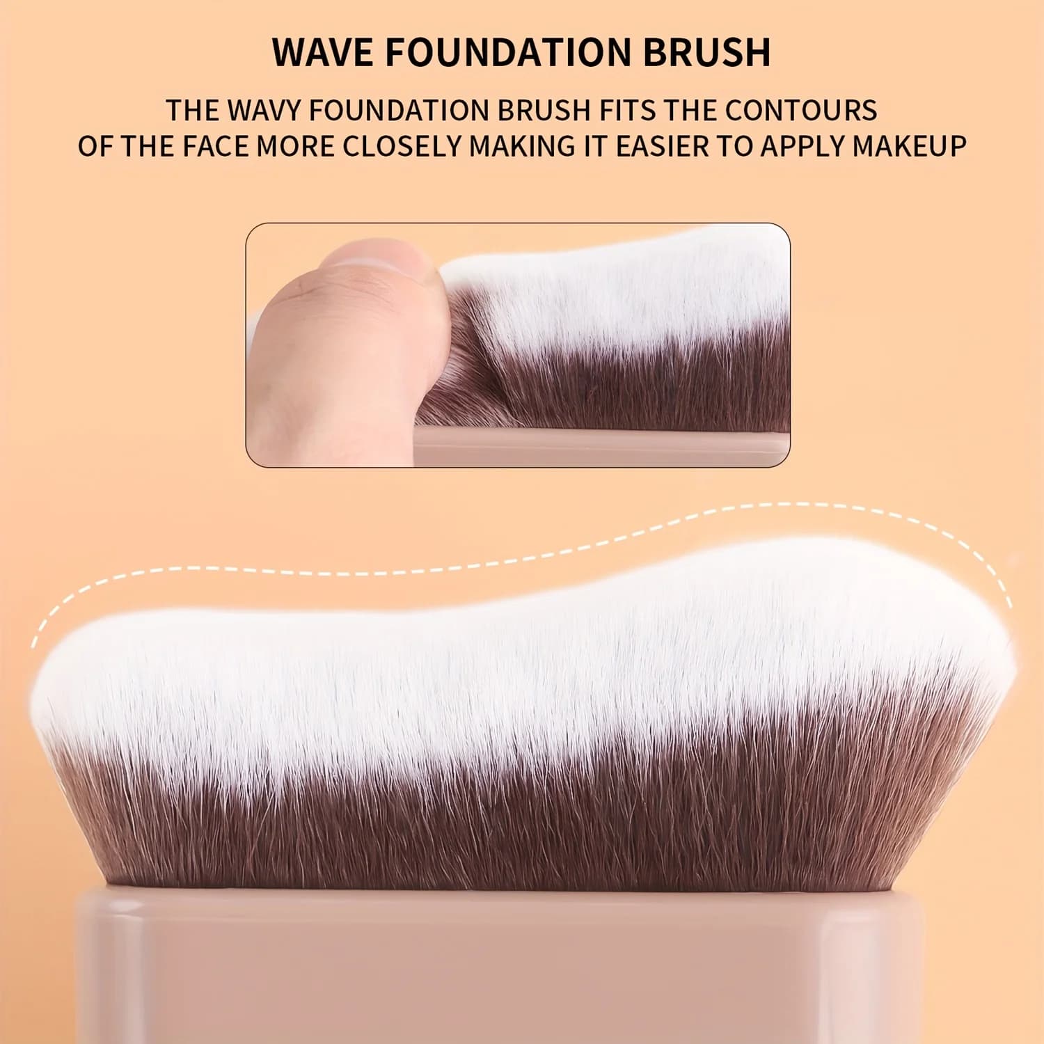 1pc Soft Wave Pattern Flat Foundation Brush Brown Portable Face Makeup Brush Blending Tool Gift
