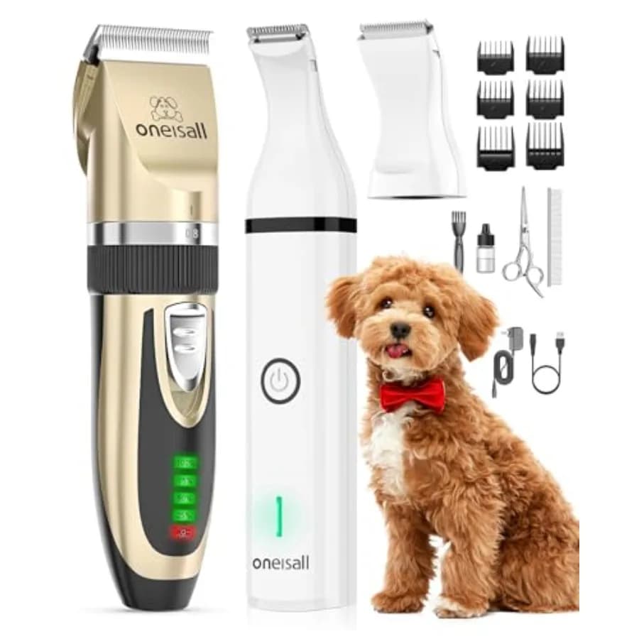 Kit Tosatrice e Tagliapelo per Zampe 2 in 1, Tosatrice per Cani Silenziosa Senza Fili per la Toelettatura di Cani Piccoli e Grandi