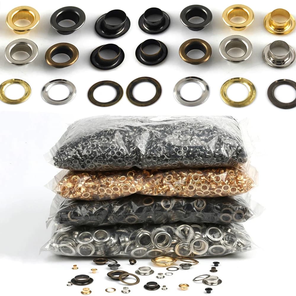 100 set 6/8/10/12mm occhielli in ottone con rondelle passacavo riparazione anelli per occhi rotondi per scarpe borsa abbigliamento pelle cintura cappello