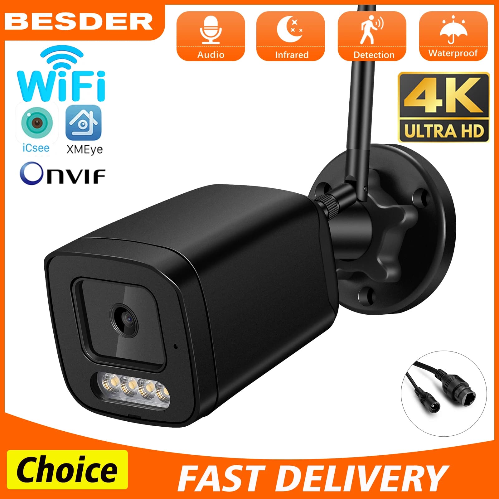 4K 8MP WIFI IP Camera Outdoor impermeabile CCTV Ai rilevamento umano Audio Wireless H.265 videosorveglianza telecamere Bullet di sicurezza