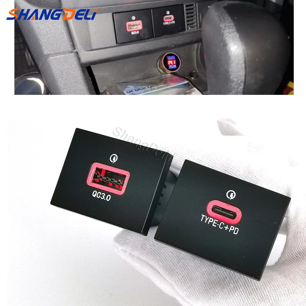 1PC Measuring for Ford Focus 2004-2011 mk2 Car Charger Dual QC3.0 Type C PD USB Charging Port Power Adapter