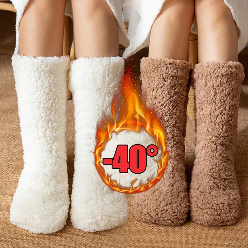 Calzini da pavimento in cashmere invernale ispessito da donna - Calzini da notte in velluto intrecciato termico, pantofole e scaldamuscoli antiscivolo per tappeti da casa