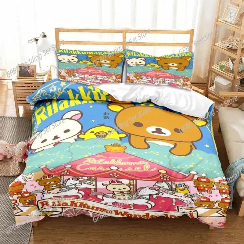 Cartoon Rilakkuma Bear Comodo copripiumino copripiumino Federa Set biancheria da letto Decorazione camera da letto per bambini Tessili per la casa