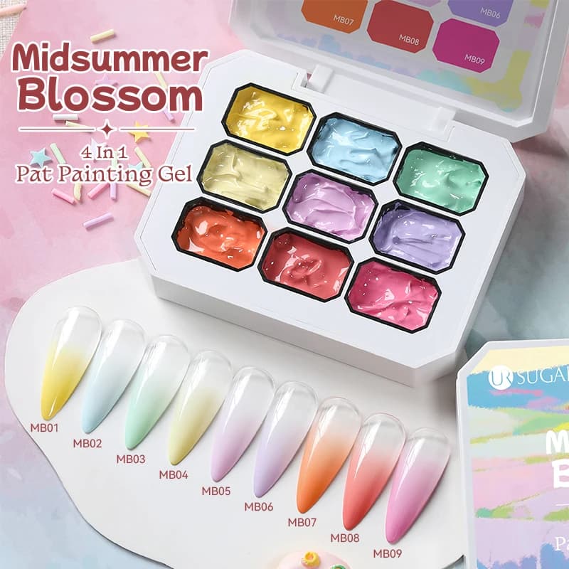 UR SUGAR 9-Grid Macaron Oil Painting Gel Vibrant Colors 4 IN 1 Pat Stamping Nail Gel Soak Off Patting French Nail Polish Gel