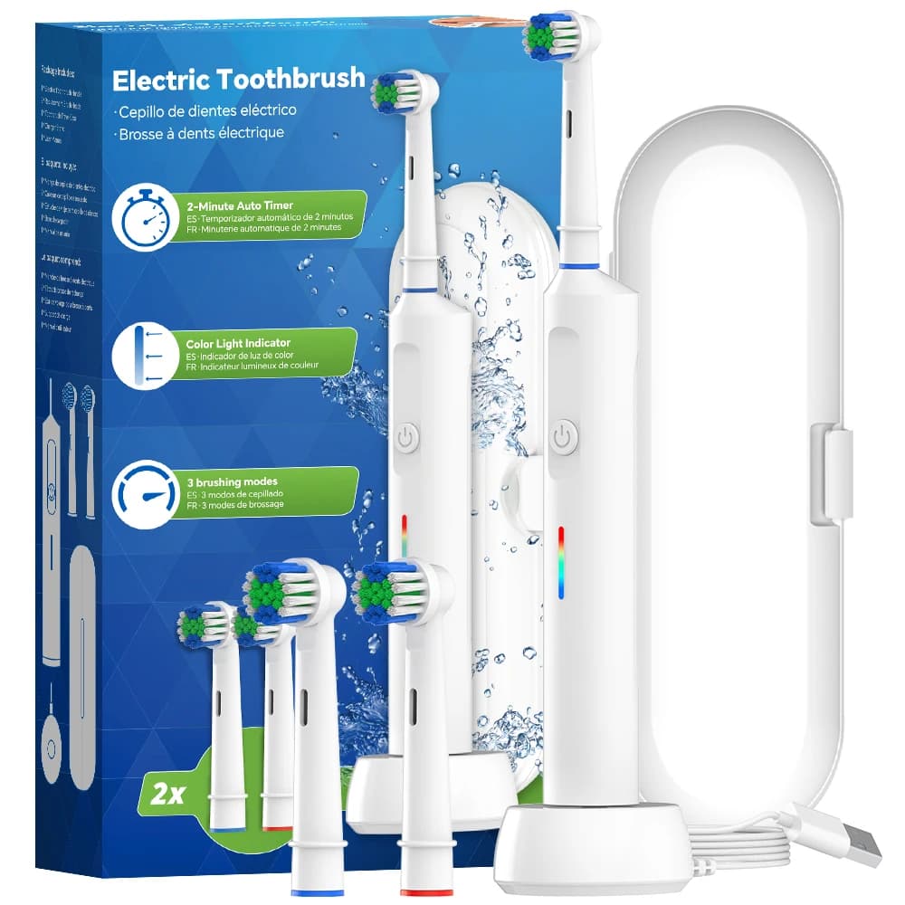 Spazzolino elettrico rotante con ricarica wireless intelligente, spazzolino rotante ricaricabile a 3 modalità compatibile con testine Oral B
