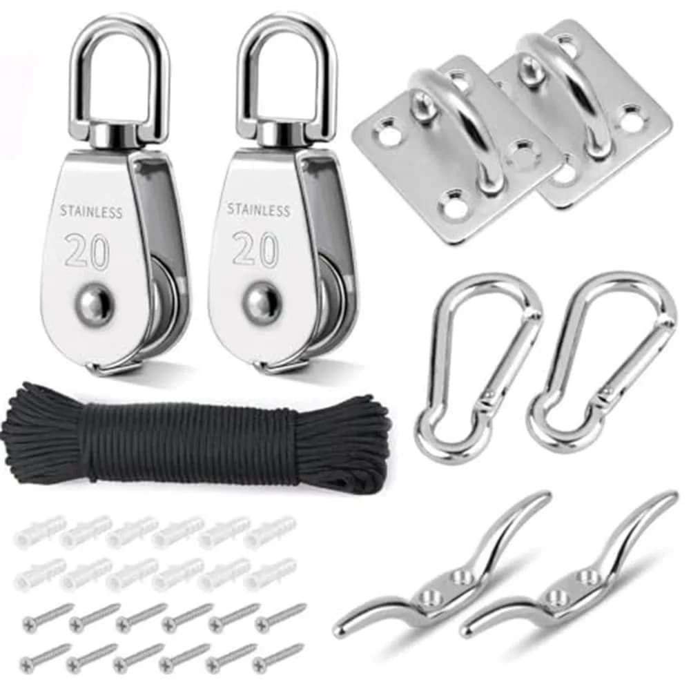 Sistema di pulegge M20 Puleggia per gru in acciaio inossidabile con moschettoni in corda di nylon Piastre per occhielli per hardware marino da giardino