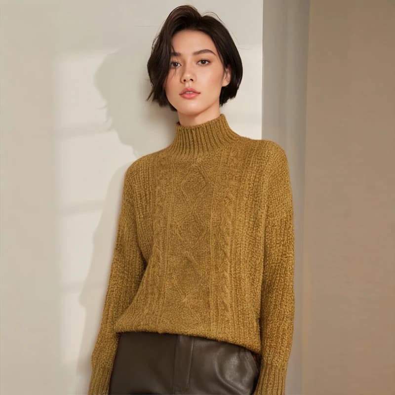 Maglione lavorato a maglia grossa con scollo rotondo, pullover da donna, moda autunnale, nuovo stile, serie Tai, senza etichetta, maglieria da donna