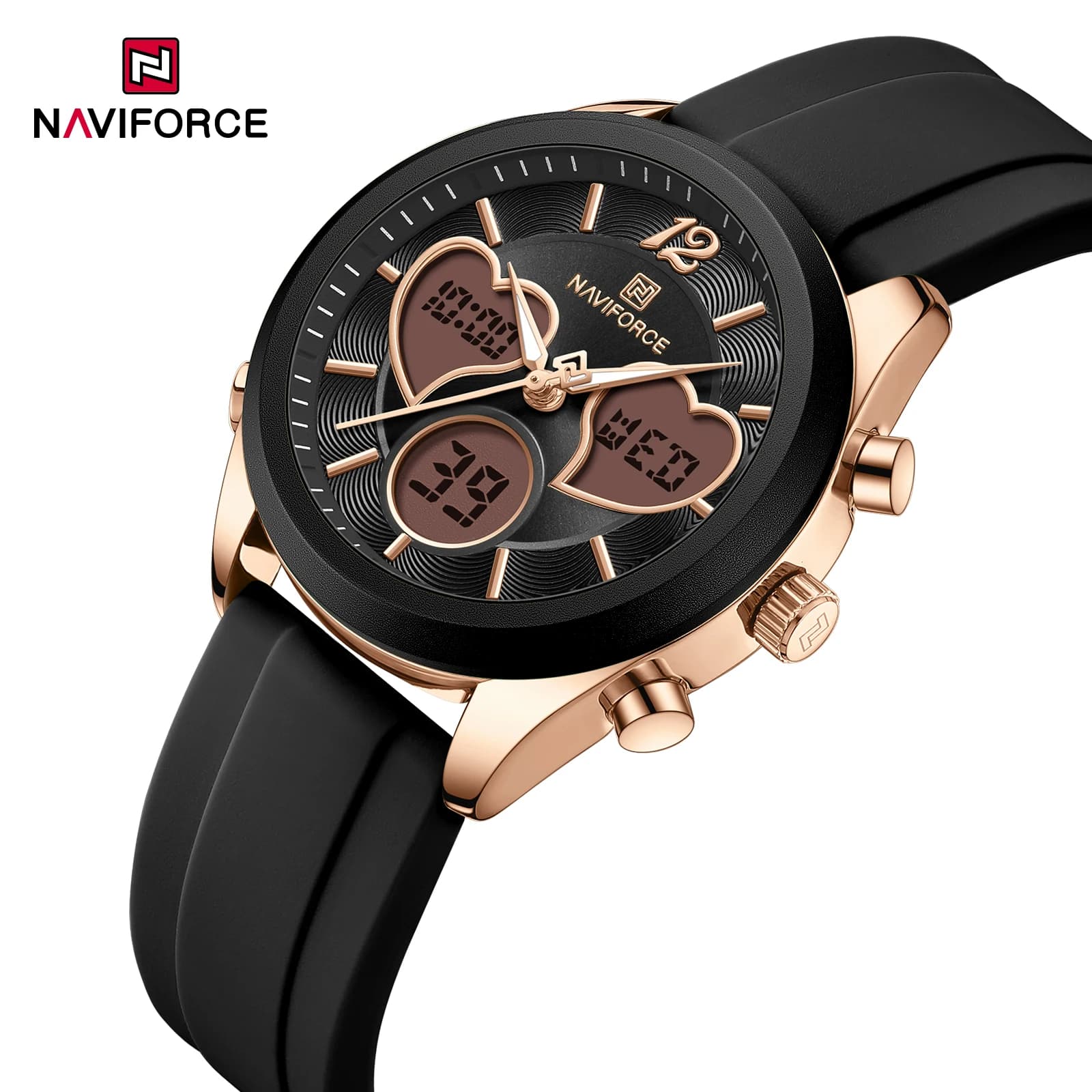 NAVIFORCE NF5045T Fashion Simple Silicone Strap Watches Dual Time Display Women's Elegant Waterproof Bracelet