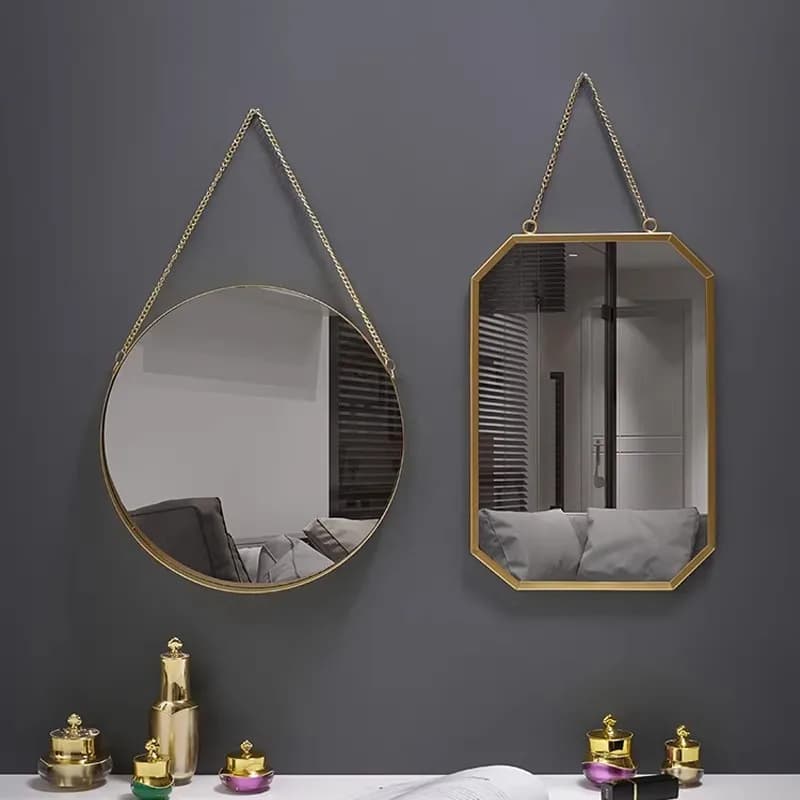 Specchio Decorativo Nordico in Ferro Battuto Rotondo da Parete per Bagno, Dormitorio, Casa, Specchio per Trucco e Lavabo